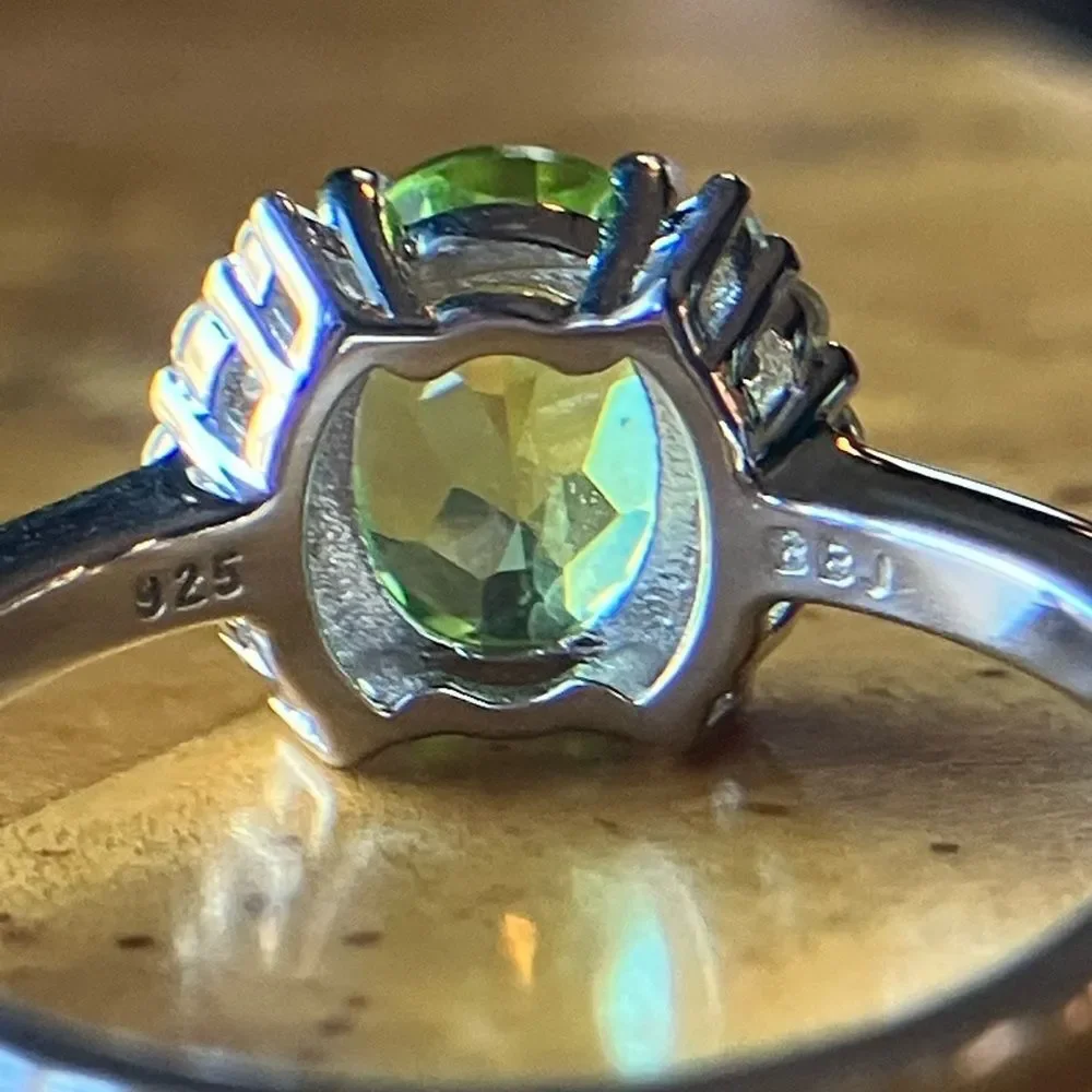 Natural Peridot Sterling Silver Ring Size 8